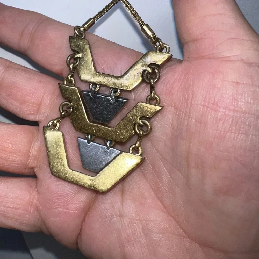 J. Crew Burnished Gold Tone‎ and Crystal Boho Pendant Necklace